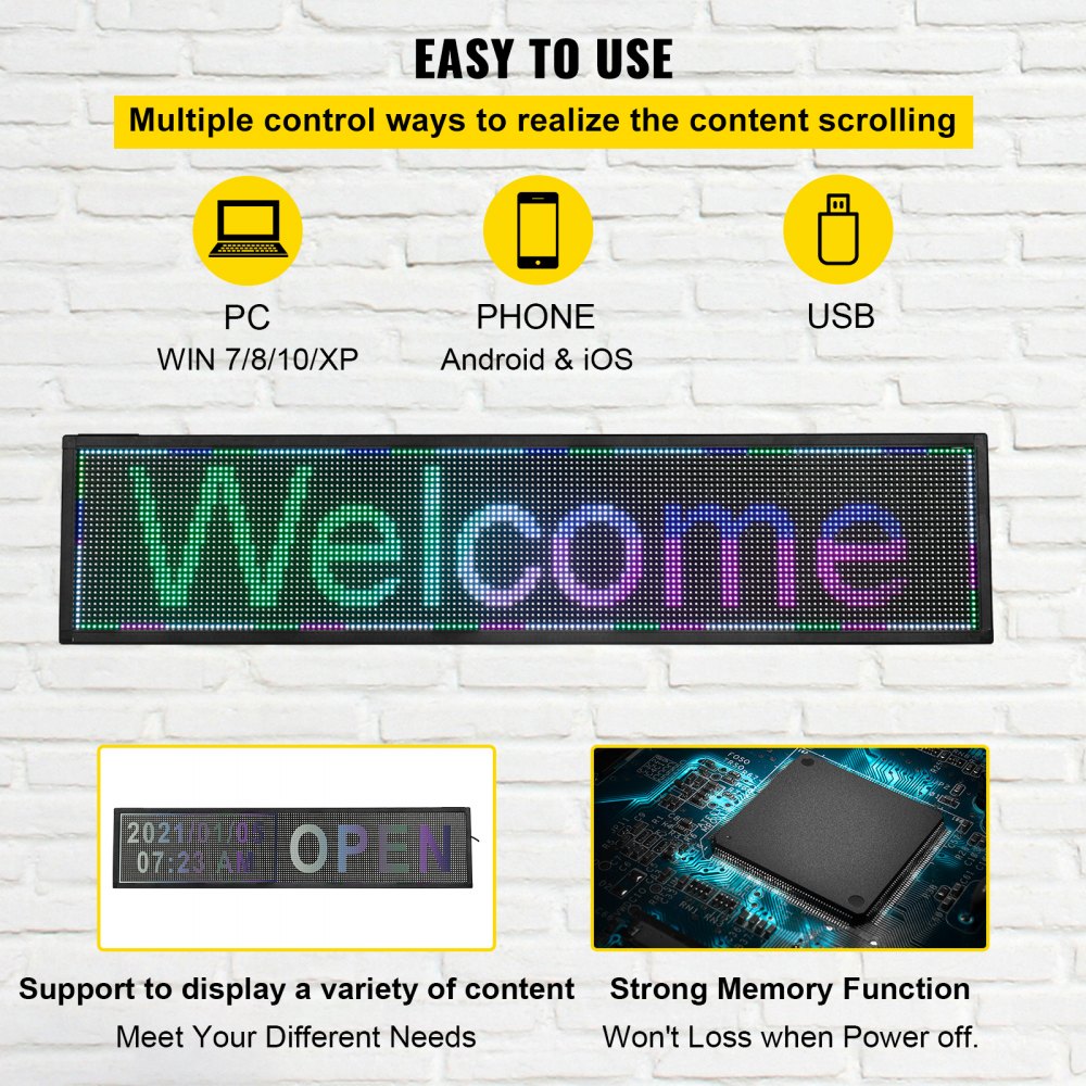 VEVOR LED Scrolling Sign, 40" x 9" WiFi & USB Control P6 Programmable Display, Indoor Full Color High Resolution Message Board, High Brightness Electronic Sign, Perfect Solution for Advertising