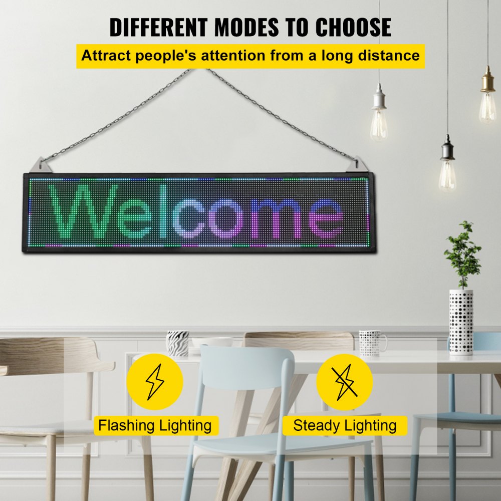 VEVOR LED Scrolling Sign, 40" x 9" WiFi & USB Control P6 Programmable Display, Indoor Full Color High Resolution Message Board, High Brightness Electronic Sign, Perfect Solution for Advertising