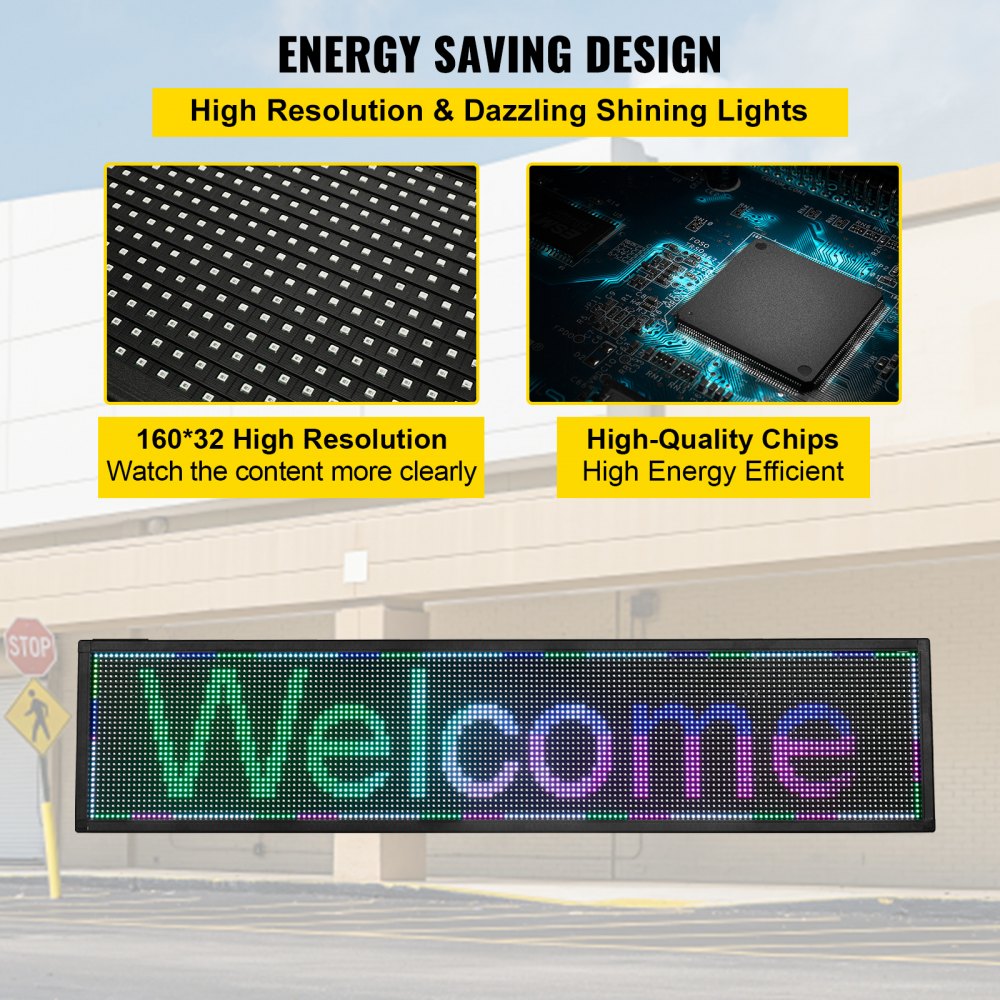 VEVOR LED Scrolling Sign, 40" x 9" WiFi & USB Control P6 Programmable Display, Indoor Full Color High Resolution Message Board, High Brightness Electronic Sign, Perfect Solution for Advertising
