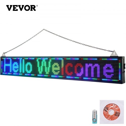 VEVOR LED Scrolling Sign, 52" x 8" WiFi & USB Control, Full Color P10 Programmable Display, Indoor High Resolution Message Board, High Brightness Electronic Sign, Perfect Solution for Advertising