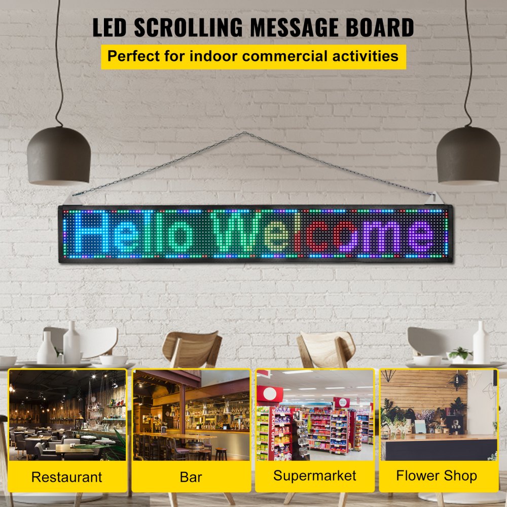 VEVOR LED Scrolling Sign, 52" x 8" WiFi  USB Control, Full Color P10  Programmable Display, Indoor High Resolution Message Board, High Brightness Electronic  Sign, Perfect Solution for Advertising VEVOR US