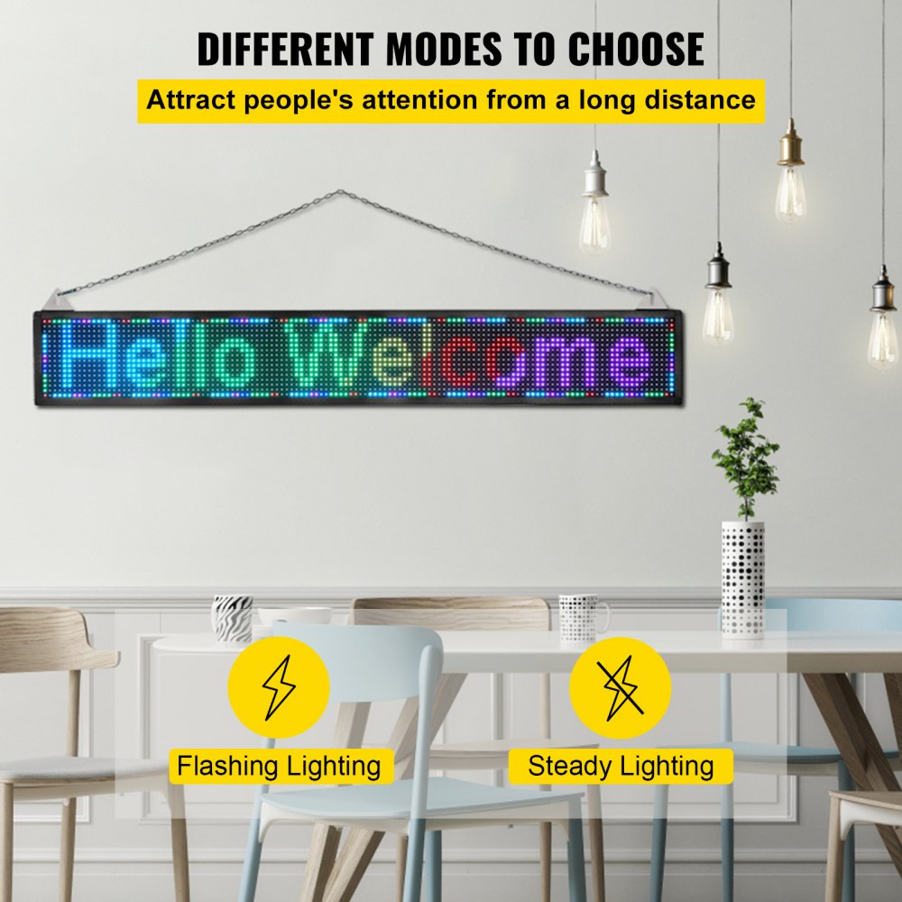 VEVOR LED Scrolling Sign, 52" x 8" WiFi & USB Control, Full Color P10 Programmable Display, Indoor High Resolution Message Board, High Brightness Electronic Sign, Perfect Solution for Advertising