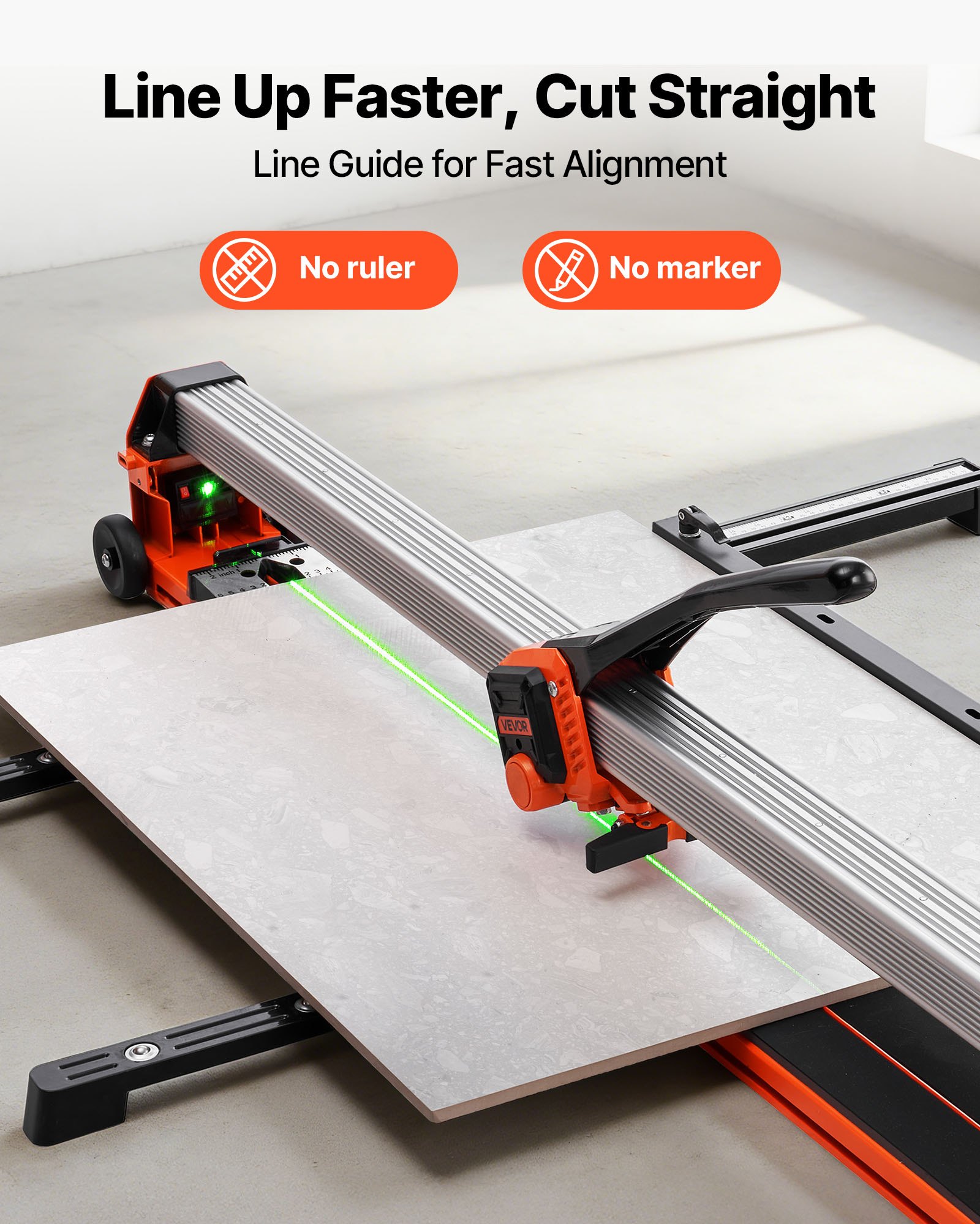 VEVOR 1200 mm Manual Tile Cutter, Upgraded Rail and Sliding Head, Precision Alignment Guide, Tungsten Carbide Cutting Wheel, Support Legs with Swivel Wheels, for DIY Pros, Ceramic, Floor & Wall Tiles