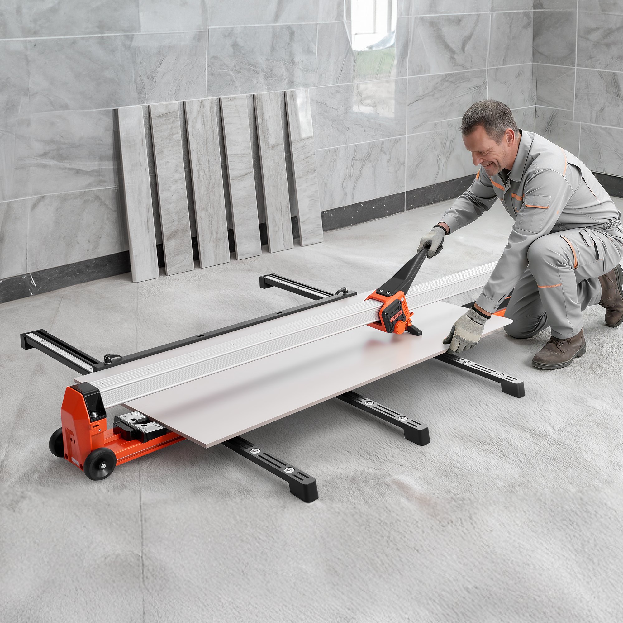 VEVOR 1600 mm Manual Tile Cutter, Upgraded Rail and Sliding Head, Precision Alignment Guide, Tungsten Carbide Cutting Wheel, Support Legs with Swivel Wheels, for DIY Pros, Ceramic, Floor & Wall Tiles