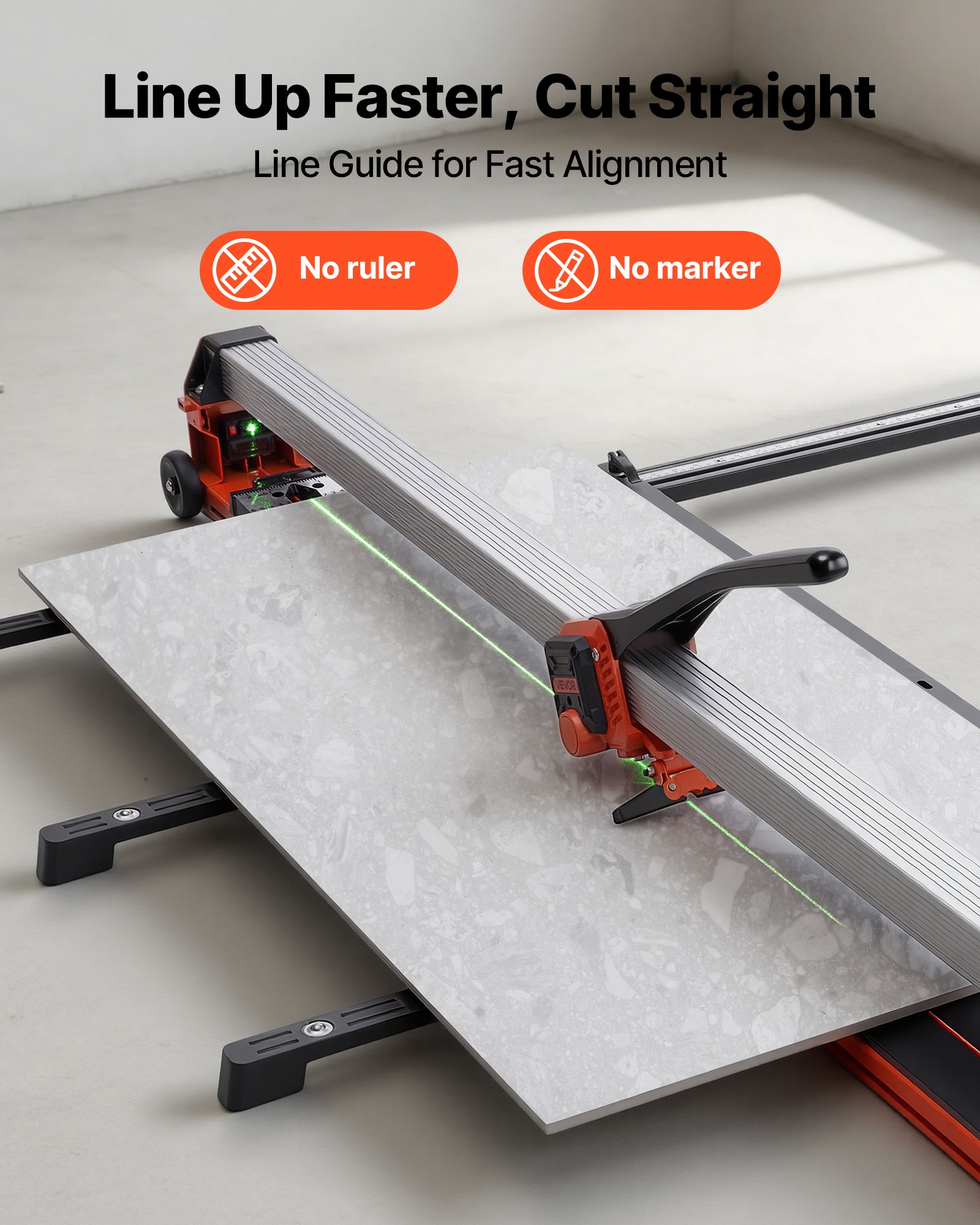 VEVOR 1600 mm Manual Tile Cutter, Upgraded Rail and Sliding Head, Precision Alignment Guide, Tungsten Carbide Cutting Wheel, Support Legs with Swivel Wheels, for DIY Pros, Ceramic, Floor & Wall Tiles