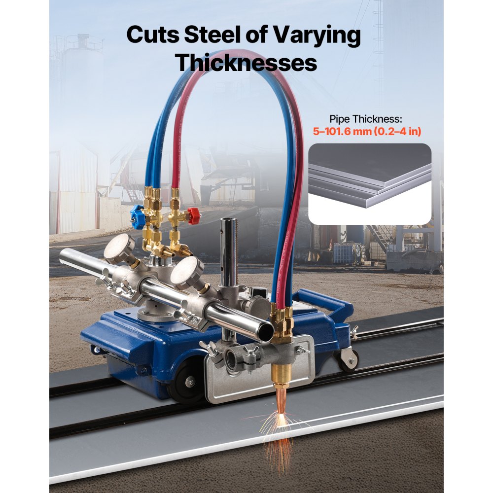 VEVOR Track Torch Burner, 2"-30"/Min Straight Line Gas Cutting Machine for 0.2"-4" Thick Pipe, with 12-inch Track & 3 Tips, Automatic Flame Cutting Machine, Pipe Beveler Beveling Tool, 110V CG1-30
