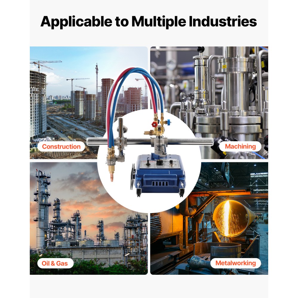 VEVOR Track Torch Burner, 2"-30"/Min Straight Line Gas Cutting Machine for 0.2"-4" Thick Pipe, with 12-inch Track & 3 Tips, Automatic Flame Cutting Machine, Pipe Beveler Beveling Tool, 110V CG1-30