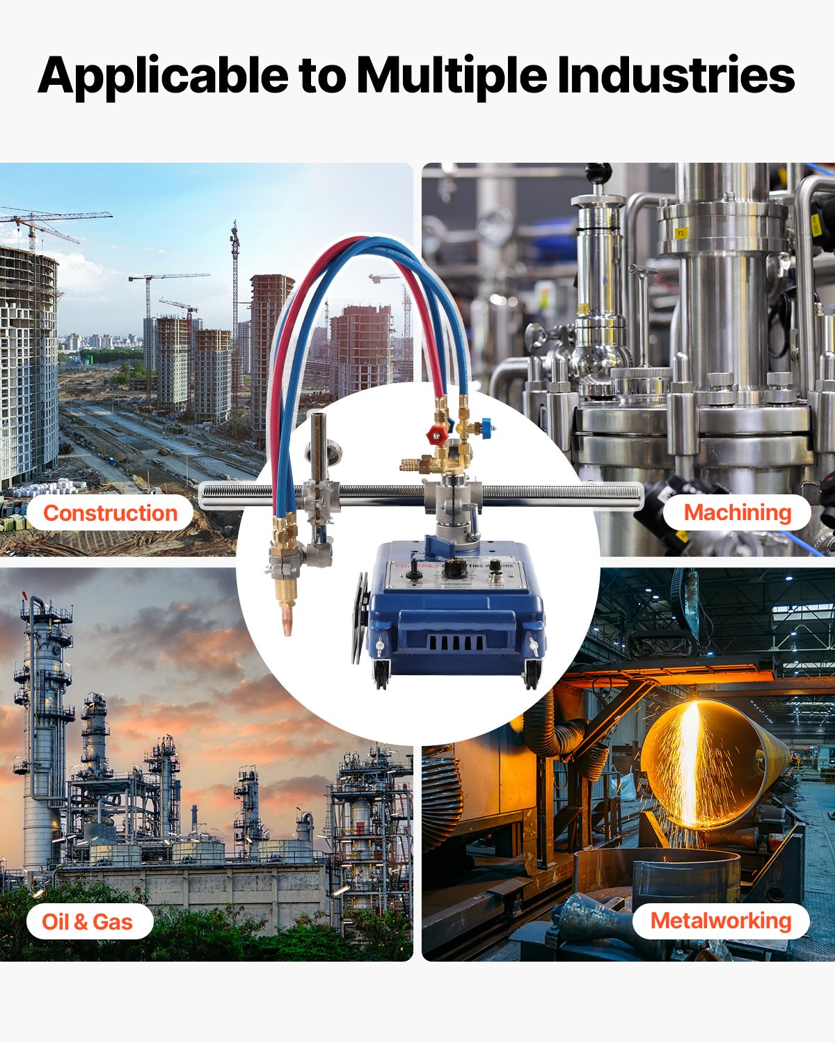 VEVOR Track Torch Burner, 2"-30"/Min Straight Line Gas Cutting Machine for 0.2"-4" Thick Pipe, with 12-inch Track & 3 Tips, Automatic Flame Cutting Machine, Pipe Beveler Beveling Tool, 110V CG1-30