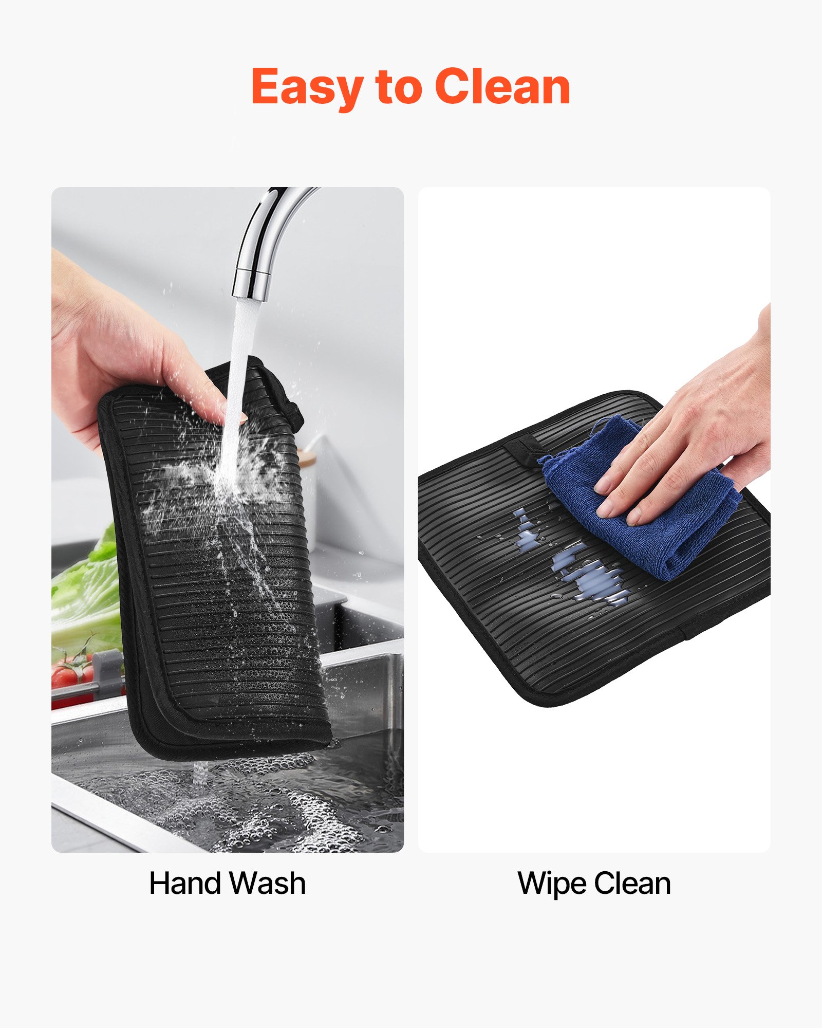 VEVOR Pot Holders, Heat Resistant to 500°F with Ribbed Soft Anti-Slip Silicone Strips, 100% Cotton 9.06 x 8.98 inch Hot Pads with 2 No-Marks Hooks, Washable Pot Trivets for Kitchen & Barbeque, 2 Pack