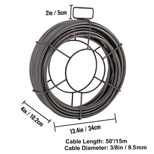 VEVOR Drain Cleaning Cable 50 Feet x 3/8 Inch Solid Core Cable Sewer Cable Drain Auger Cable Cleaner Snake Clog Pipe Drain Cleaning Cable Sewer Drain Auger Snake Pipe