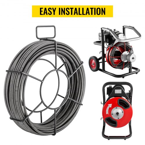 VEVOR Drain Cleaning Cable 75 Feet x 3/8 Inch Solid Core Cable Sewer Cable Drain Auger Cable Cleaner Snake Clog Pipe Drain Cleaning Cable Sewer Drain Auger Snake Pipe