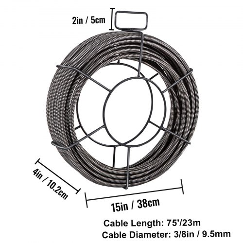 VEVOR Drain Cleaning Cable 75 Feet x 3/8 Inch Solid Core Cable Sewer Cable Drain Auger Cable Cleaner Snake Clog Pipe Drain Cleaning Cable Sewer Drain Auger Snake Pipe