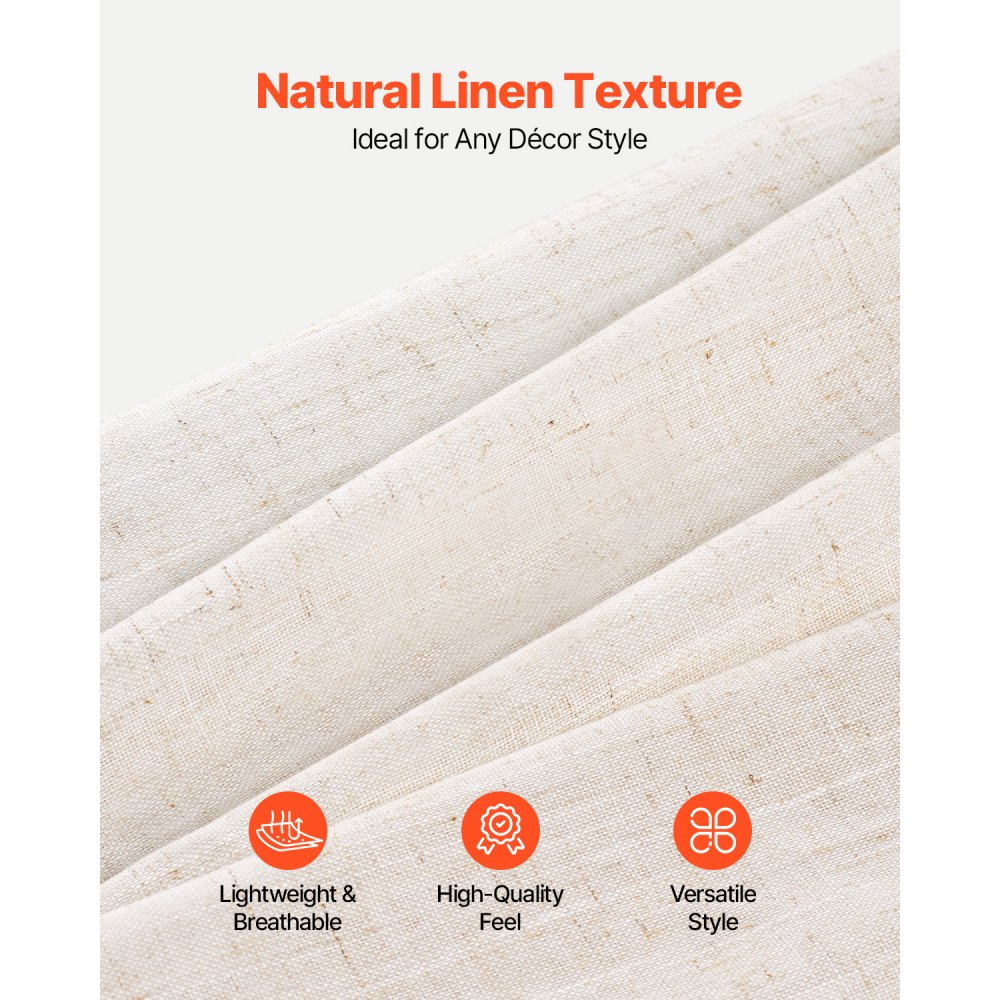 VEVOR Natural Linen Curtains, 52 x 84 inch 2 Panels Set, Semi Sheer Light Filtering Flax Textured Linen Drapes, Rod Pocket Back Tab Design, for Modern Farmhouse, Living Room, Bedroom Window Curtain