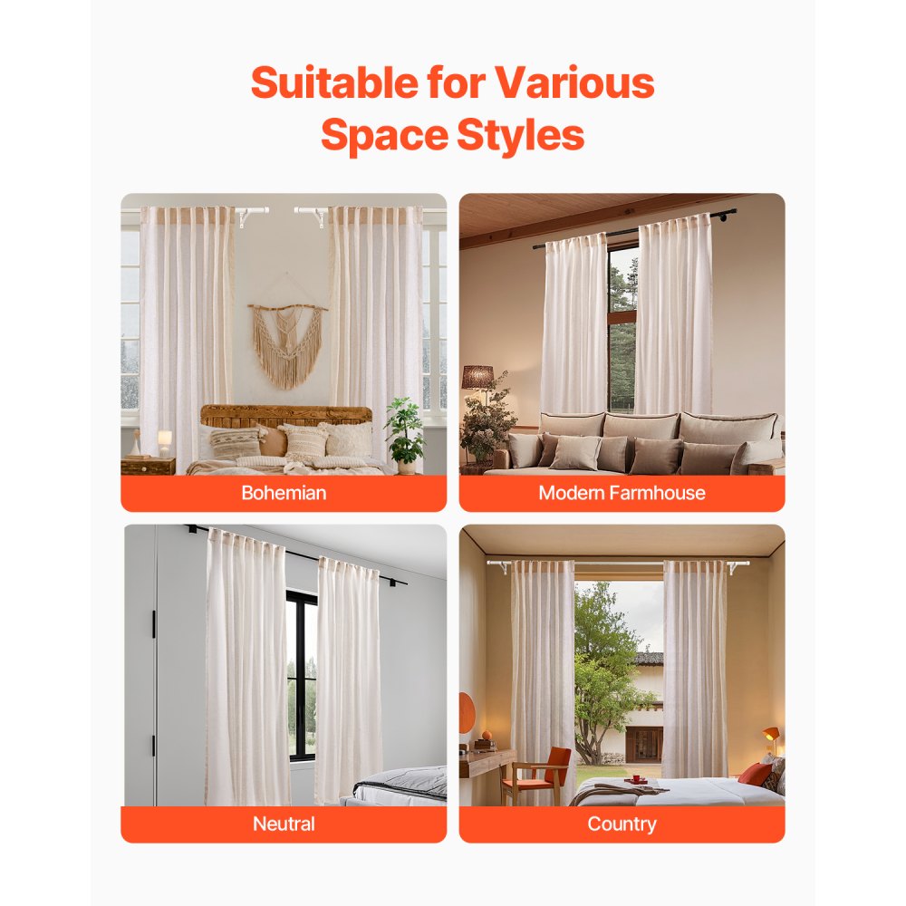 VEVOR Natural Linen Curtains, 52 x 84 inch 2 Panels Set, Semi Sheer Light Filtering Flax Textured Linen Drapes, Rod Pocket Back Tab Design, for Modern Farmhouse, Living Room, Bedroom Window Curtain