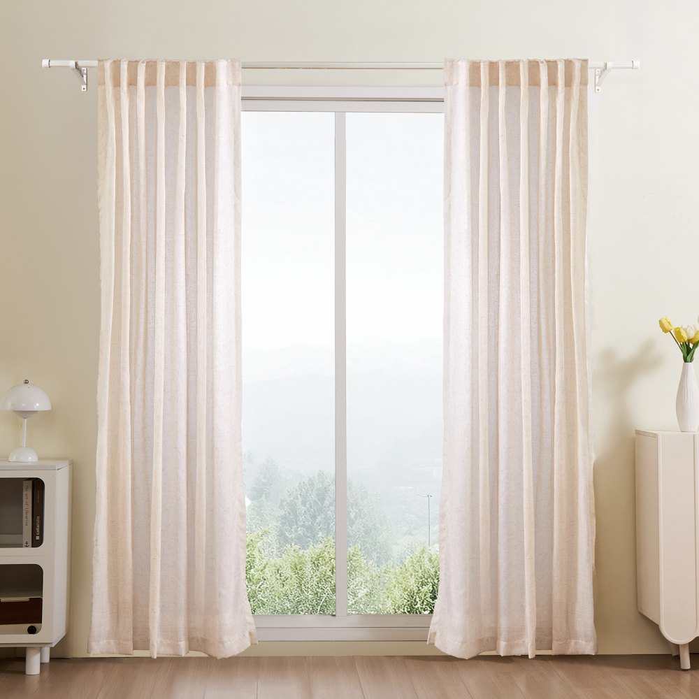 VEVOR Natural Linen Curtains, 52 x 84 inch 2 Panels Set, Semi Sheer Light Filtering Flax Textured Linen Drapes, Rod Pocket Back Tab Design, for Modern Farmhouse, Living Room, Bedroom Window Curtain