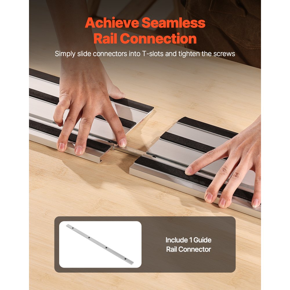 VEVOR sporsavsskinne, 1397 mm (55 tommer) skæreområde, inkluderer 2 stk. 699 mm (27,5 tommer) aluminiums ekstruderede føringsskinner og 1 forbindelse, kompatibel med Makita, Festool og WEN sporsave, til træbearbejdning af længere snit