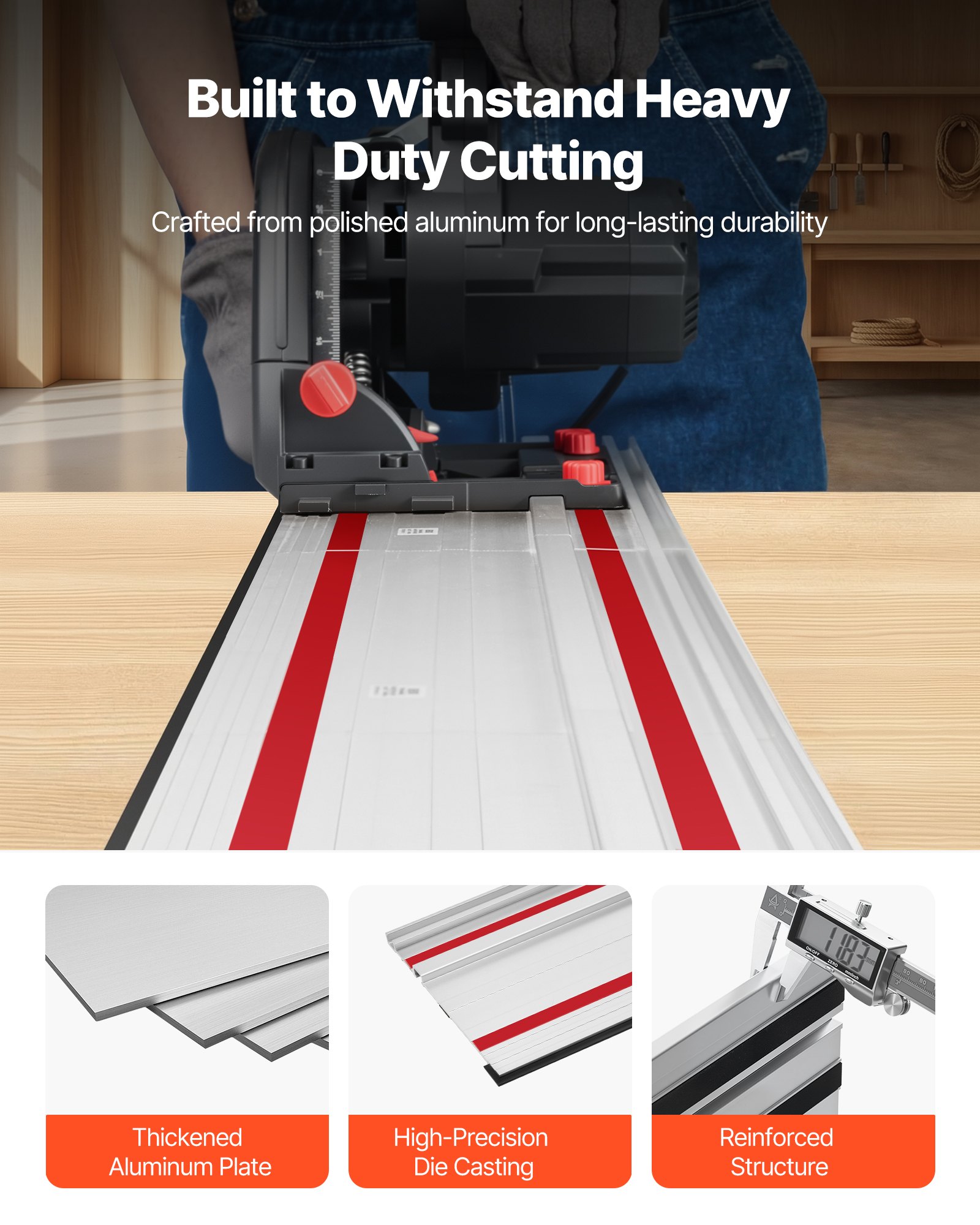 VEVOR Track Saw Guide Rail, 1397 mm Cutting Range, Kit Includes 2 x 698.5 mm Aluminum Extruded Guide Rails and 1 Connector, Compatible with Makita, Festool & WEN Track Saws, for Woodworking Projects