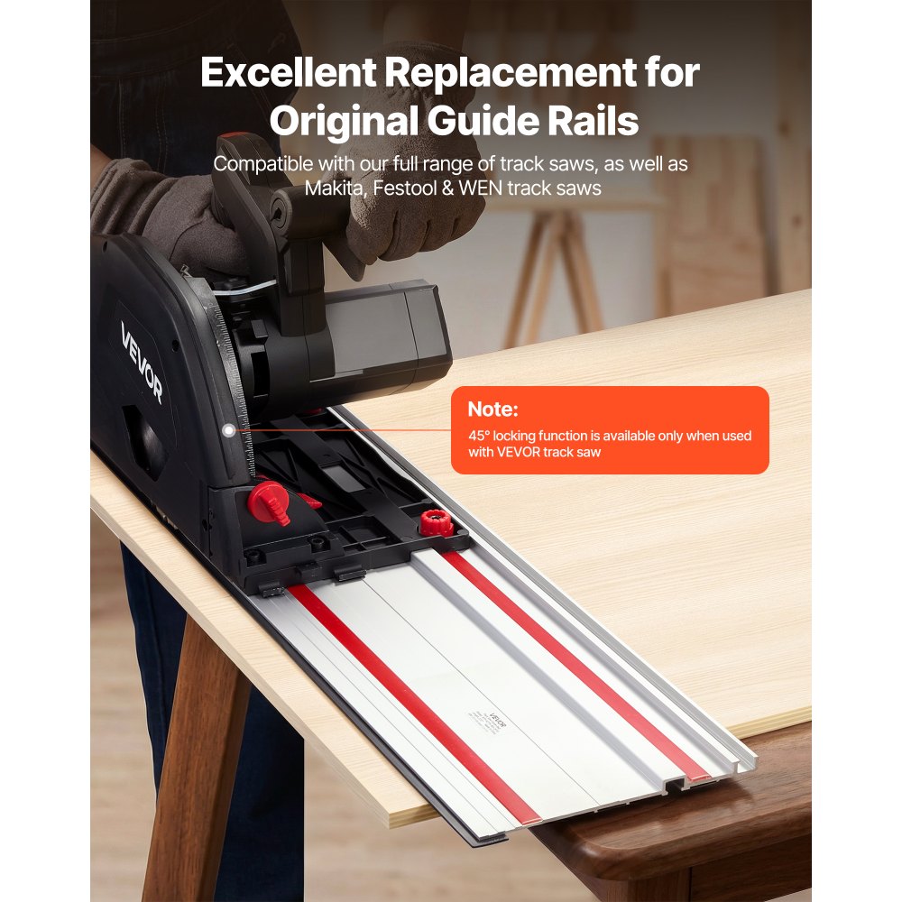 VEVOR Track Saw Guide Rail, 2794 mm Cutting Range, Kit Includes 2 x 698.5 mm Aluminum Extruded Guide Rails and 3 Connectors, Compatible with Makita, Festool & WEN Track Saws, for Woodworking Projects