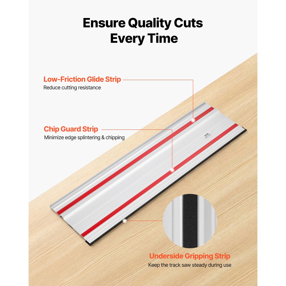 VEVOR Track Saw Guide Rail, 2794 mm Cutting Range, Kit Includes 2 x 698.5 mm Aluminum Extruded Guide Rails and 3 Connectors, Compatible with Makita, Festool & WEN Track Saws, for Woodworking Projects