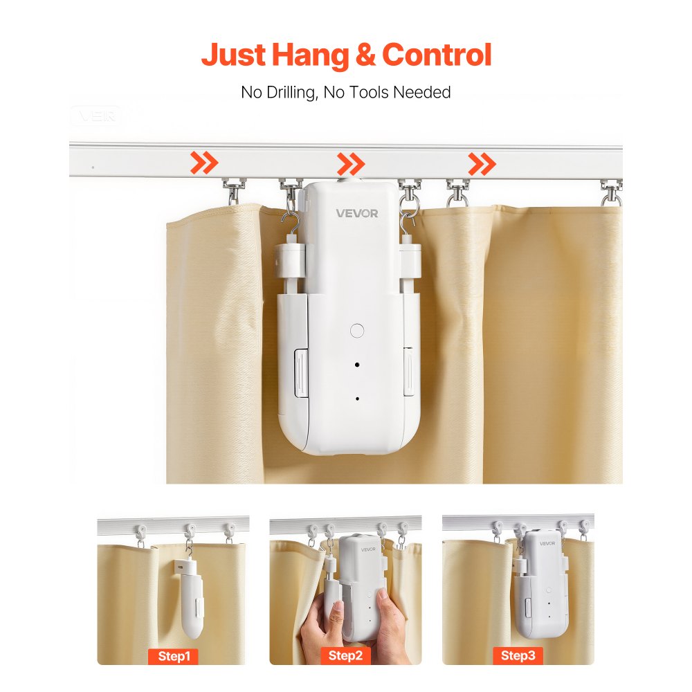 VEVOR Automatic Curtain Opener, APP and Remote Control, Hub Included, Electric Smart Curtain Opener Compatible with Alexa and Google Home, Timed Opening and Closing, for U-shaped/I-shaped Rails