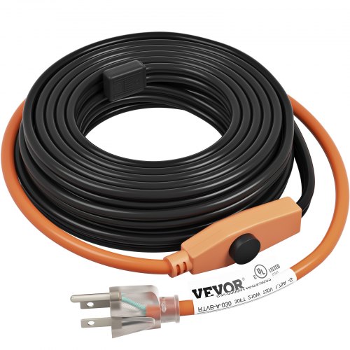 VEVOR Cable calefactor de tuberías, cinta térmica de 7 W de 24 pies para tuberías con termostato incorporado, protege la manguera de PVC, la tubería de metal y plástico de la congelación, 120 V