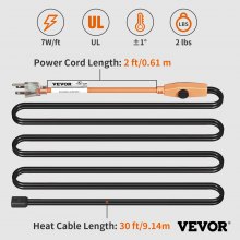 VEVOR Pipe Heating Cable 9m 23W/m Heat Tape for Pipes with Built-in Thermostat