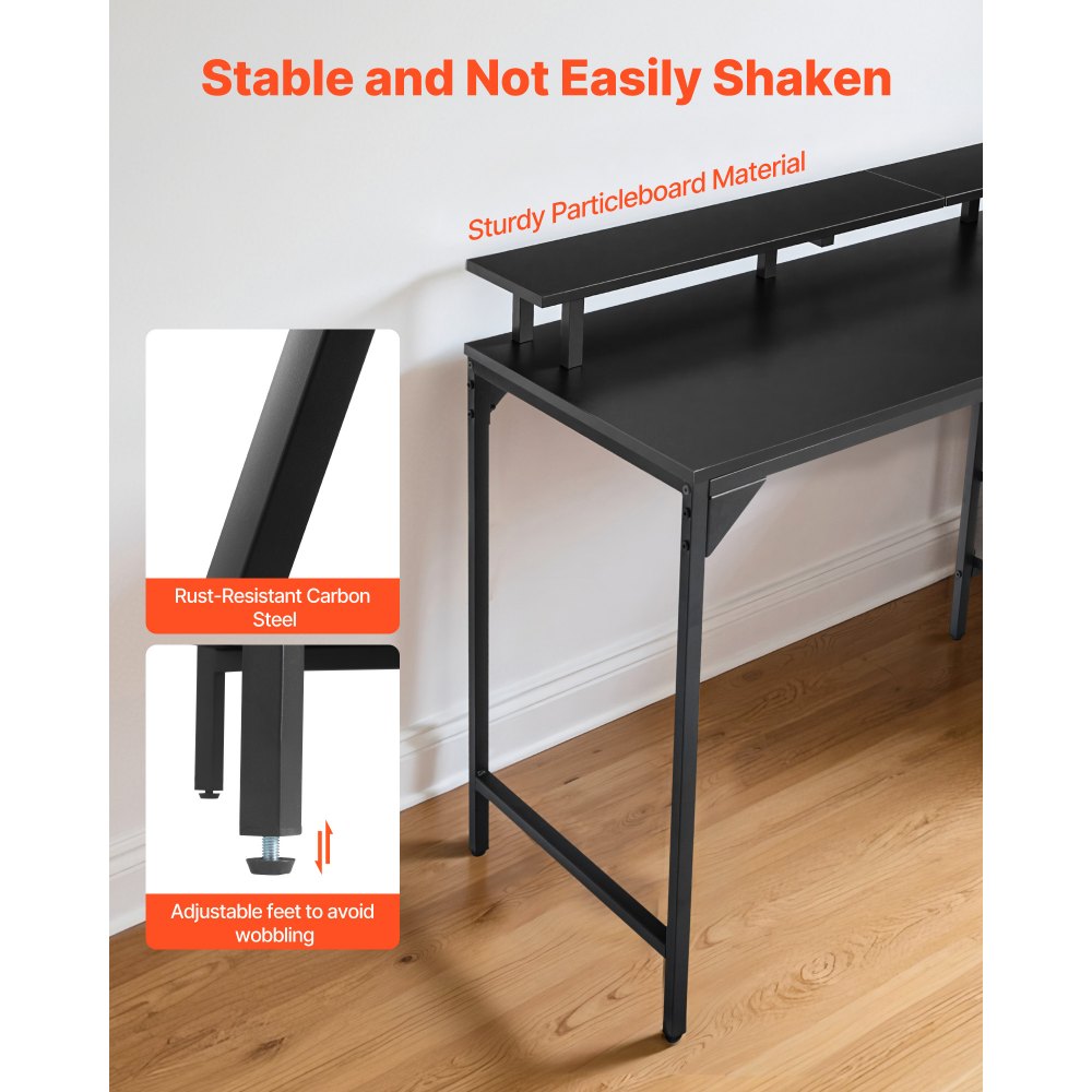 VEVOR 47" Computer Desk with LED Lights & Power Outlets, Gaming Table with 4 Large Drawers, Office Desk with Monitor Stand, Study Work Home Office, Small Spaces, Black