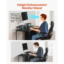 VEVOR 47" Computer Desk with LED Lights & Power Outlets, Gaming Table with 4 Large Drawers, Office Desk with Monitor Stand, Study Work Home Office, Small Spaces, Black