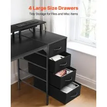 VEVOR 47" Computer Desk with LED Lights & Power Outlets, Gaming Table with 4 Large Drawers, Office Desk with Monitor Stand, Study Work Home Office, Small Spaces, Black