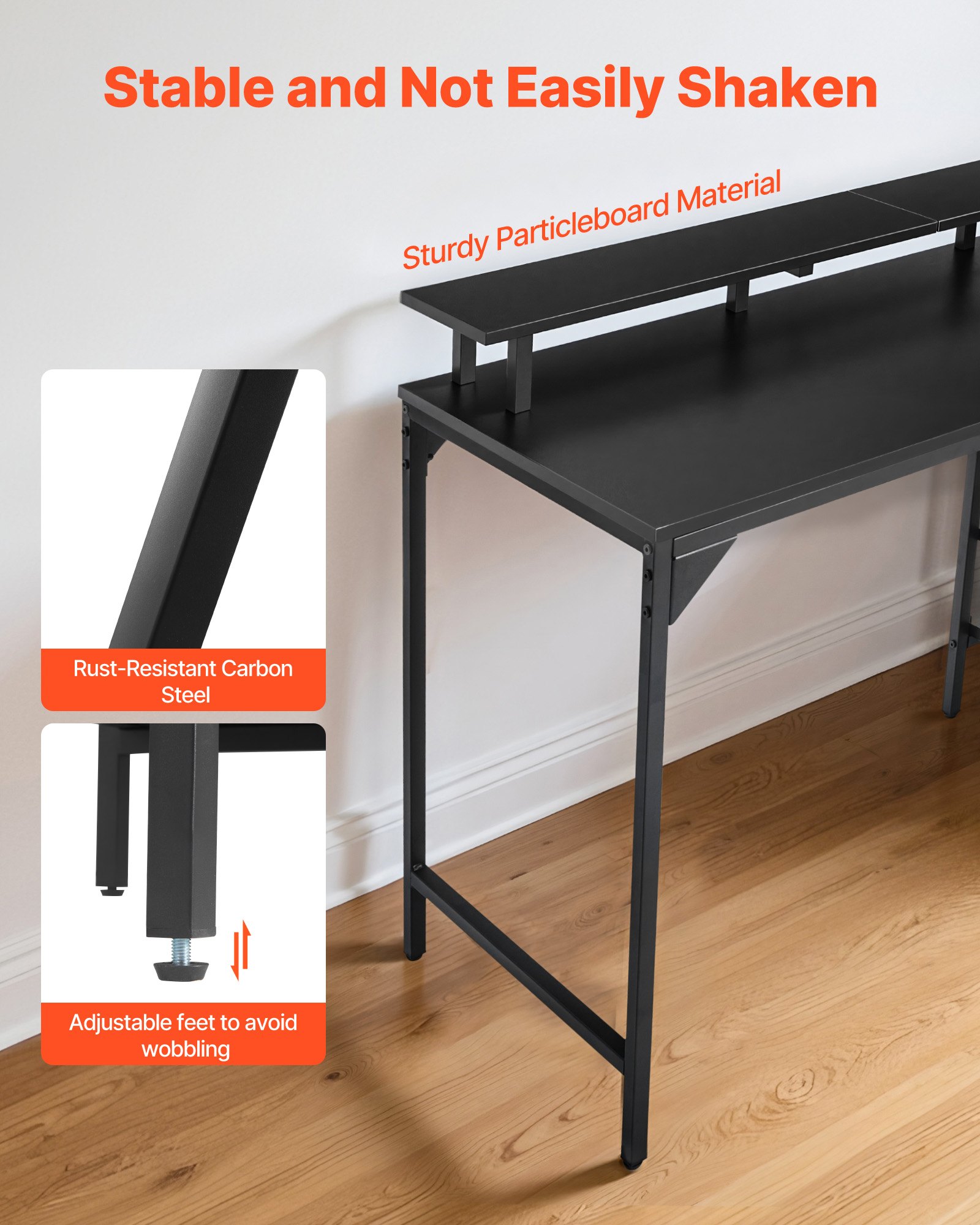 VEVOR 47" Computer Desk with LED Lights & Power Outlets, Gaming Table with 4 Large Drawers, Office Desk with Monitor Stand, Study Work Home Office, Small Spaces, Black