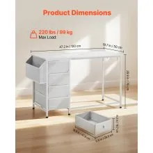 VEVOR Computer Desk with Fabric Drawers, 47 Inch Reversible Study Work Writing Desk for Modern Home Office Bedroom, Simple Modern Cute PC Table Metal Frame Business Furniture, White