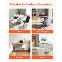 VEVOR Computer Desk with Fabric Drawers, 47 Inch Reversible Study Work Writing Desk for Modern Home Office Bedroom, Simple Modern Cute PC Table Metal Frame Business Furniture, White