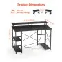 VEVOR 47" Gaming Desk with LED Lights & Power Outlets, Computer Desk with Monitor Stand & 2-Tier Storage Sheves,  Study Work for Home Office, Black