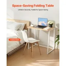 VEVOR Folding Desk, 31.5" Foldable Table for Small Spaces with Storage Hooks, Space Saving Computer Table, Writing Workstation for Home Office, Easy Assembly, Oak