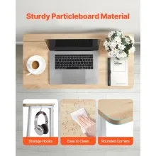 VEVOR Folding Desk, 31.5" Foldable Table for Small Spaces with Storage Hooks, Space Saving Computer Table, Writing Workstation for Home Office, Easy Assembly, Oak