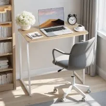 VEVOR Folding Desk, 31.5" Foldable Table for Small Spaces with Storage Hooks, Space Saving Computer Table, Writing Workstation for Home Office, Easy Assembly, Oak