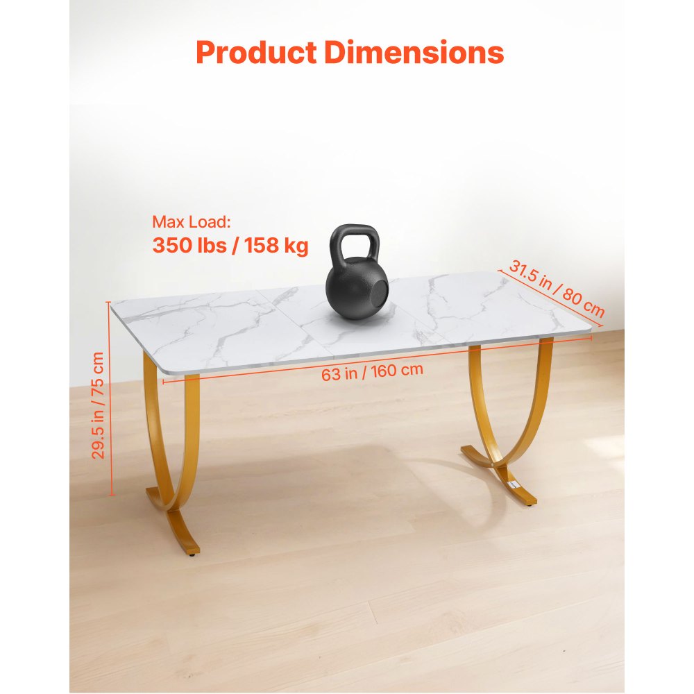 VEVOR Executive Desk, 160 cm W x 80 cm D Large Office Desk, Modern Computer Table Conference Meeting Room Table, Business Furniture Enlarged Desktop for Home Office, White and Gold