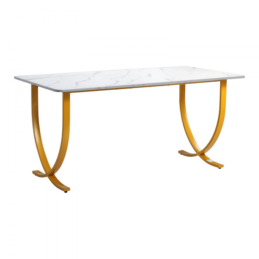 VEVOR Executive Desk, 160 cm W x 80 cm D Large Office Desk, Modern Computer Table Conference Meeting Room Table, Business Furniture Enlarged Desktop for Home Office, White and Gold