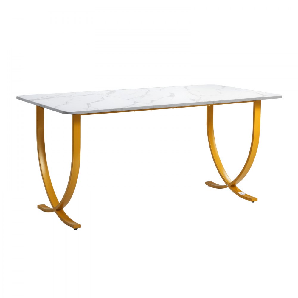 VEVOR Executive Desk, 160 cm W x 80 cm D Large Office Desk, Modern Computer Table Conference Meeting Room Table, Business Furniture Enlarged Desktop for Home Office, White and Gold