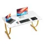 VEVOR Executive Desk, 160 cm W x 80 cm D Large Office Desk, Modern Computer Table Conference Meeting Room Table, Business Furniture Enlarged Desktop for Home Office, White and Gold