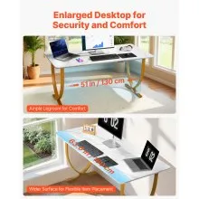 VEVOR Executive Desk, 63" W x 31.5" D Large Office Desk, Modern Computer Table Conference Meeting Room Table, Business Furniture Enlarged Desktop for Home Office, White and Gold