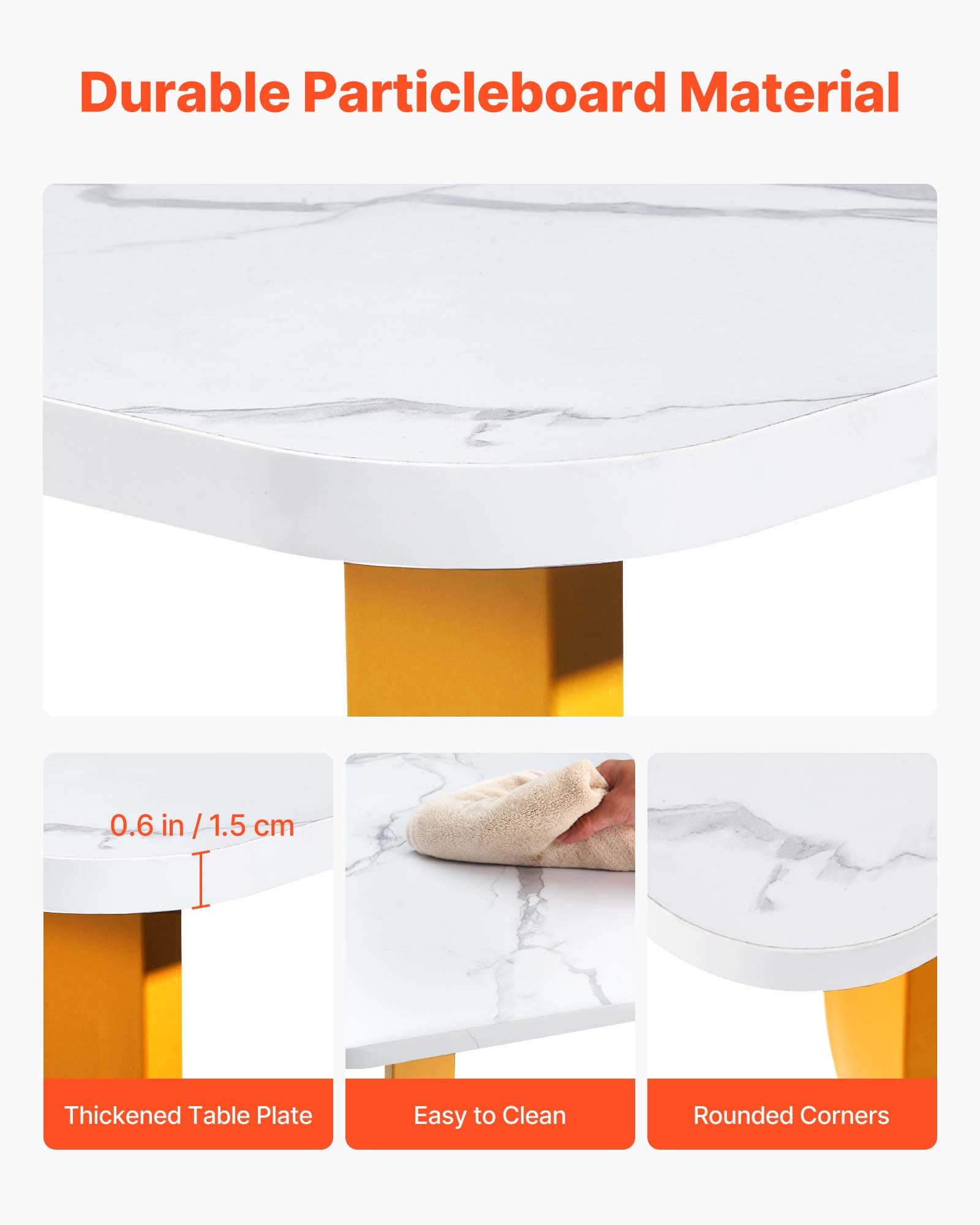VEVOR Executive Desk, 160 cm W x 80 cm D Large Office Desk, Modern Computer Table Conference Meeting Room Table, Business Furniture Enlarged Desktop for Home Office, White and Gold