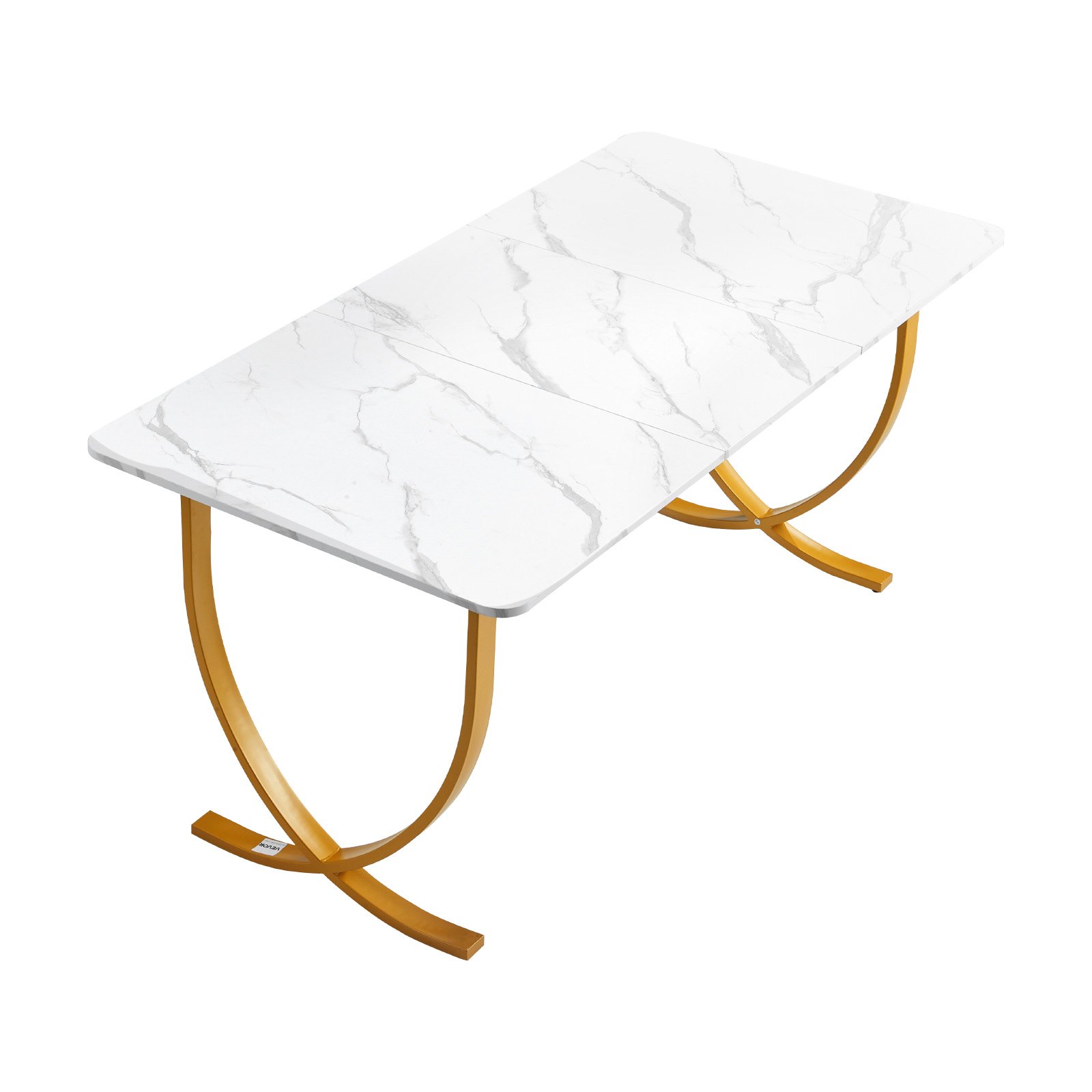 VEVOR Executive Desk, 160 cm W x 80 cm D Large Office Desk, Modern Computer Table Conference Meeting Room Table, Business Furniture Enlarged Desktop for Home Office, White and Gold
