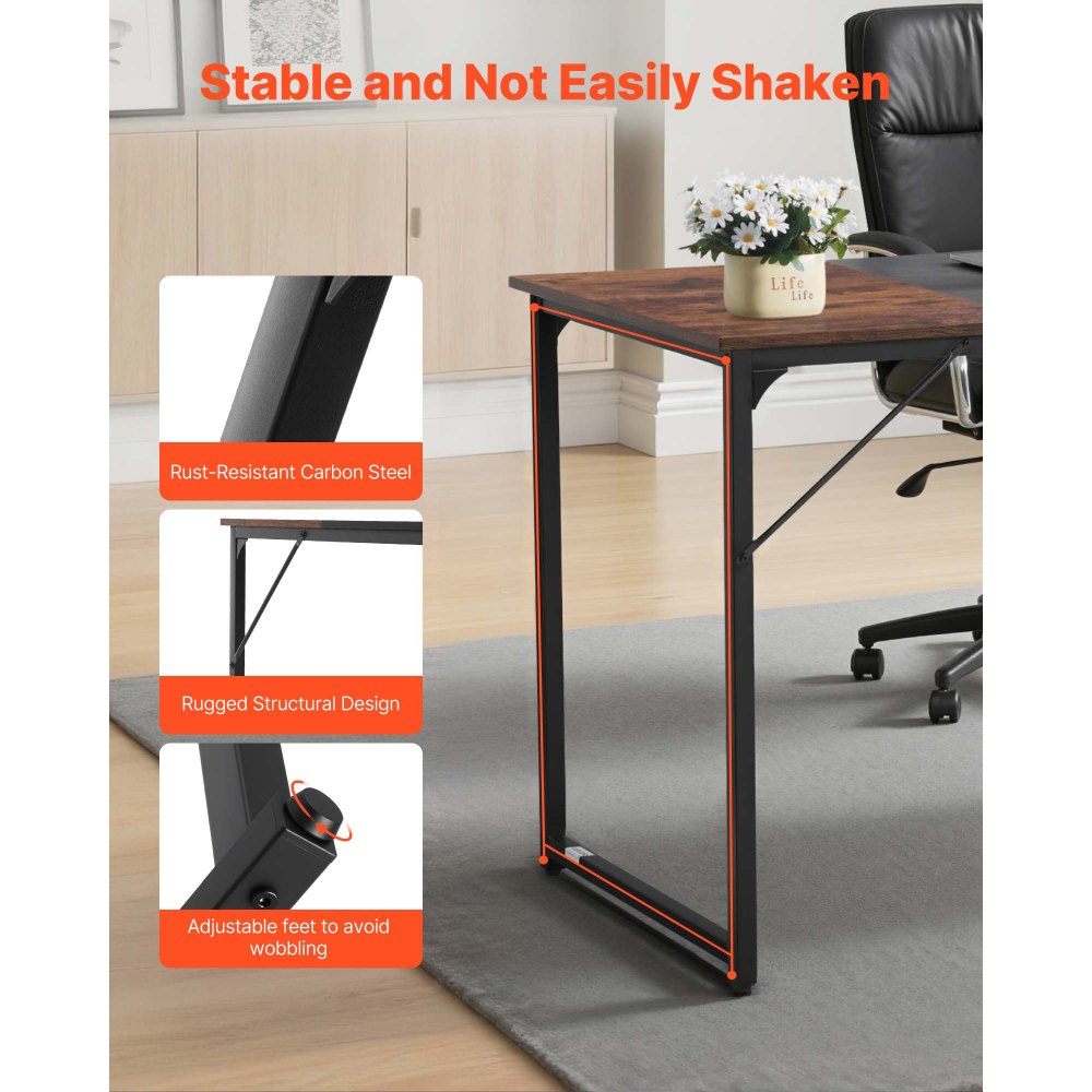 VEVOR Computer Desk, 160 cm Office Gaming Desk for Home Office, Writing Study Work Modern Simple Table with Metal Frame for Large Legroom, Rustic Brown and Black