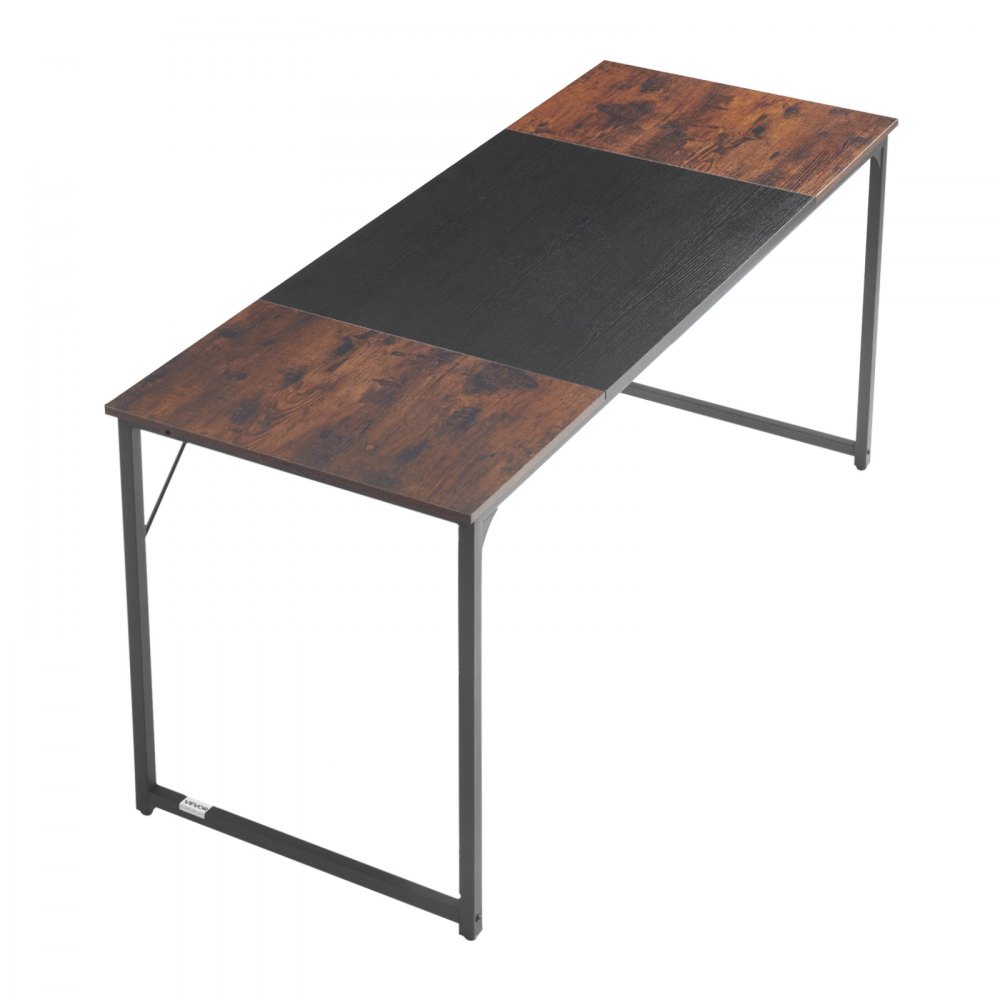 VEVOR Computer Desk, 160 cm Office Gaming Desk for Home Office, Writing Study Work Modern Simple Table with Metal Frame for Large Legroom, Rustic Brown and Black