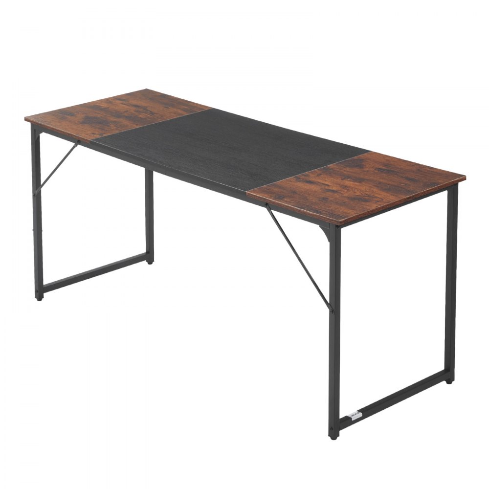 VEVOR Computer Desk, 160 cm Office Gaming Desk for Home Office, Writing Study Work Modern Simple Table with Metal Frame for Large Legroom, Rustic Brown and Black