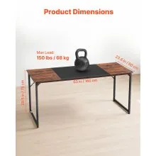 VEVOR Computer Desk, 63 Inch Office Gaming Desk for Home Office, Writing Study Work Modern Simple Table with Metal Frame for Large Legroom, Rustic Brown and Black