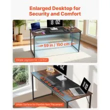 VEVOR Computer Desk, 63 Inch Office Gaming Desk for Home Office, Writing Study Work Modern Simple Table with Metal Frame for Large Legroom, Rustic Brown and Black