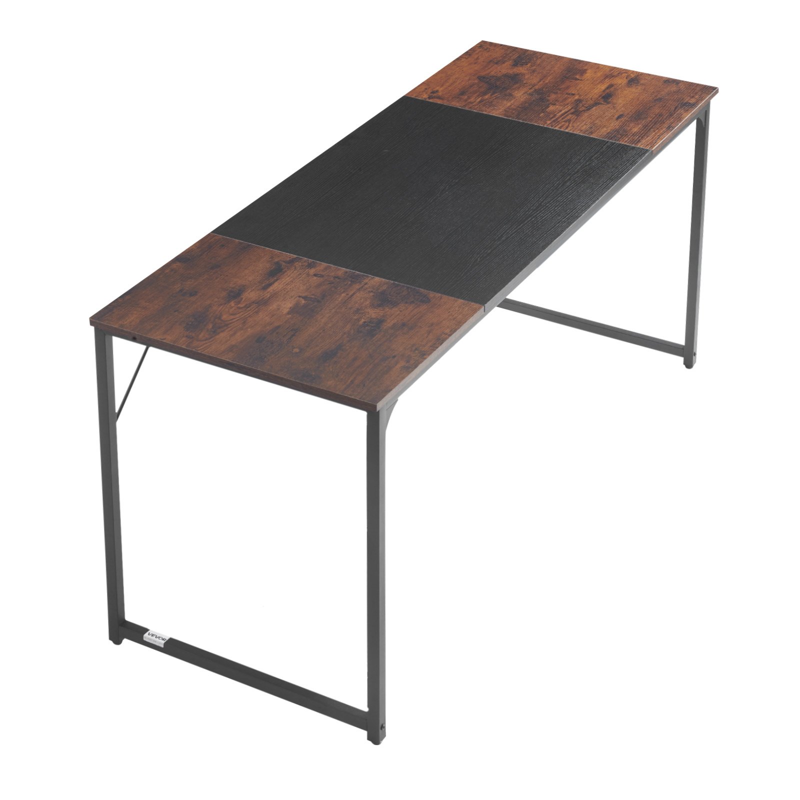 VEVOR Computer Desk, 160 cm Office Gaming Desk for Home Office, Writing Study Work Modern Simple Table with Metal Frame for Large Legroom, Rustic Brown and Black