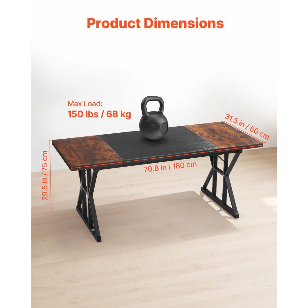 VEVOR Executive Desk 70.9 x 31.5 inch, Large Computer Desk PC Workstation for Home Office, Modern Simple Wood Laptop Study Writing Table Metal Frame Business Furniture, Rustic Brown and Black